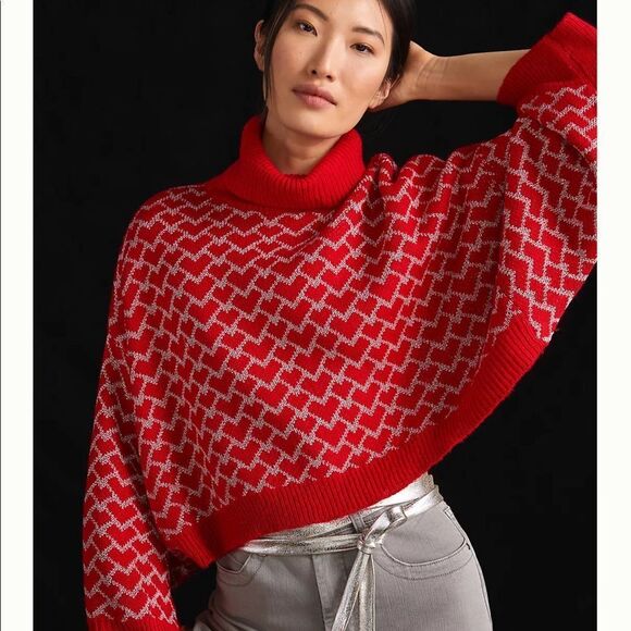 Anthropologie Sweaters - NWT Anthropologie Molly Bracken Shimmer Hearts Turtleneck Sweater Medium #034